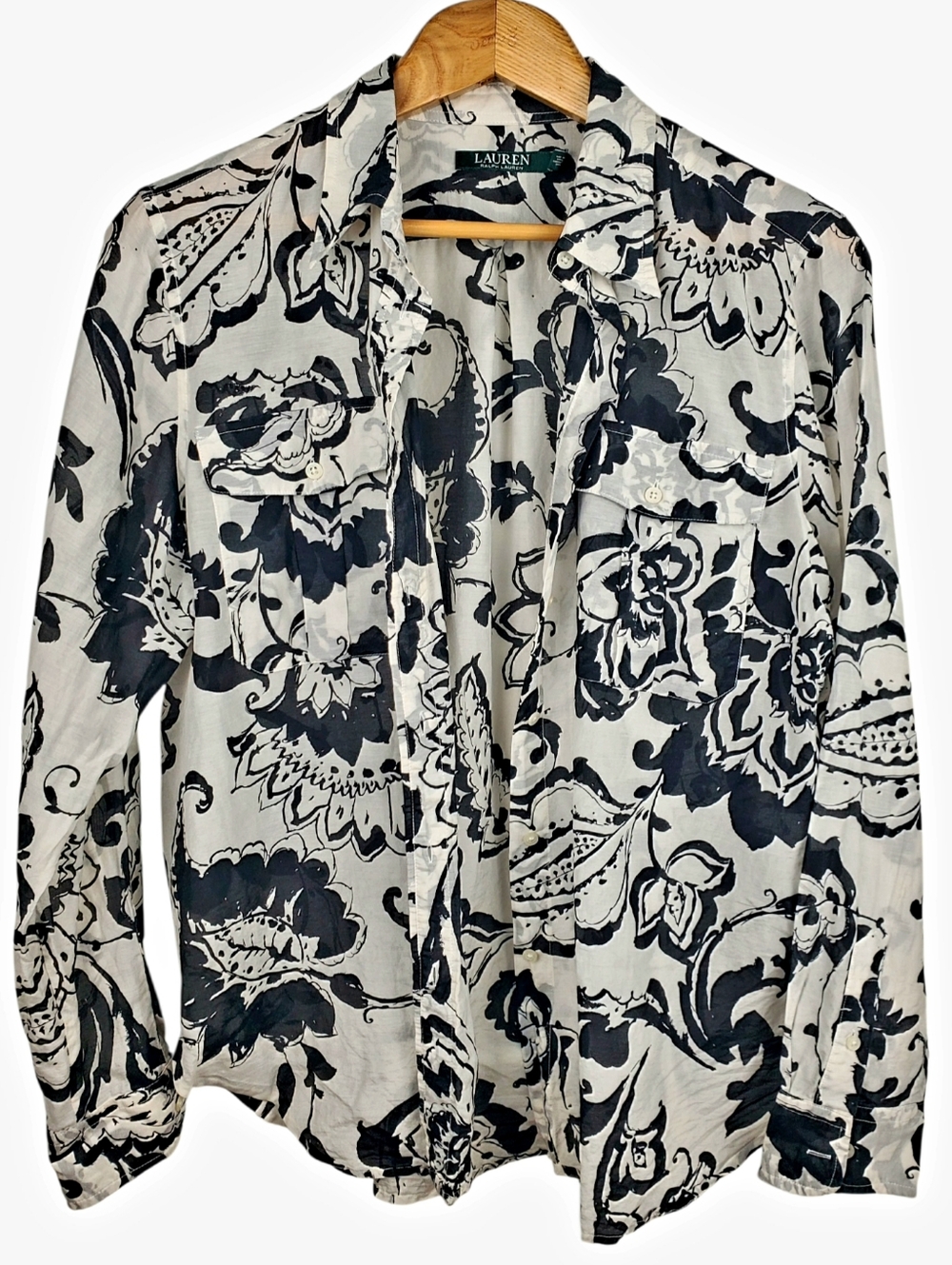 Lauren Ralph Lauren Silk Blend Floral Button Down Blouse - LG. #277